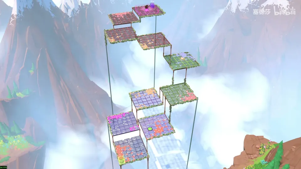 High Heroes puzzle 41: a stairway of floating platforms in the sky with a stone and the Bard
