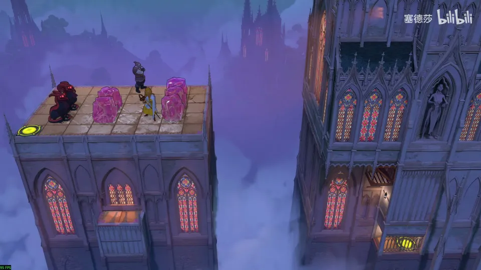 High Heroes puzzle 64: a gothic tower with dragons and pink crystals on top and a mirror on the wall
