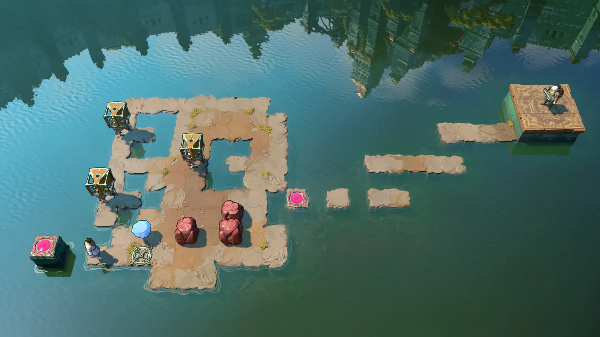 Islands on the water where pieces from different worlds share one puzzle